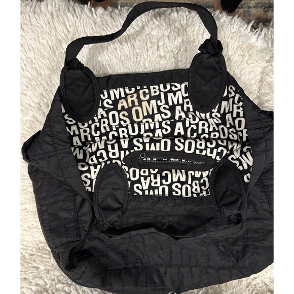 MARC JACOBS Large Black Logo Quilted Nylon Double Handle Tote Bag 20L x 18W x 5H - Picture 6 of 6